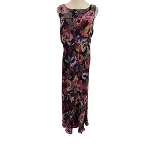 Vtg 90s Silk Maxi Dress Sz 12 Floral Dark Romantic Whimsigoth Fairy Party